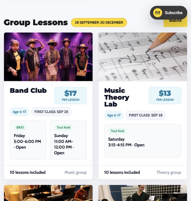 Updated group lessons page with the new term schedule