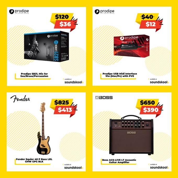 Prodipe, Fender and Boss clearance — SB21 mic, USB MIDI, Squier bass, Boss ACS-LIVE LT