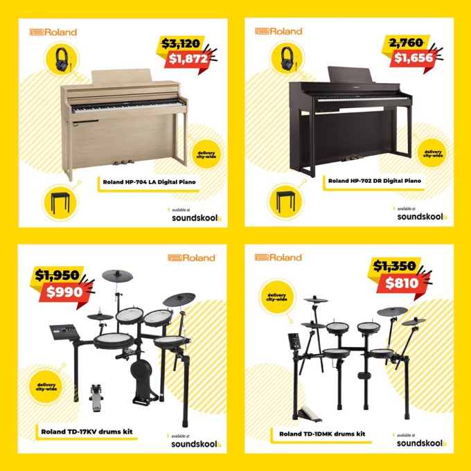 Roland digital pianos and drums clearance — HP-704, HP-702, TD-17KV, TD-1DMK