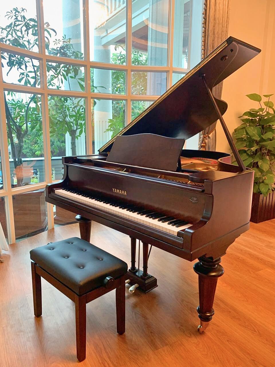 A grand piano in a showroom